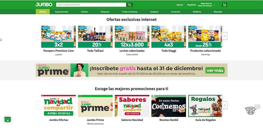 Screenshot of the Jumbo website.